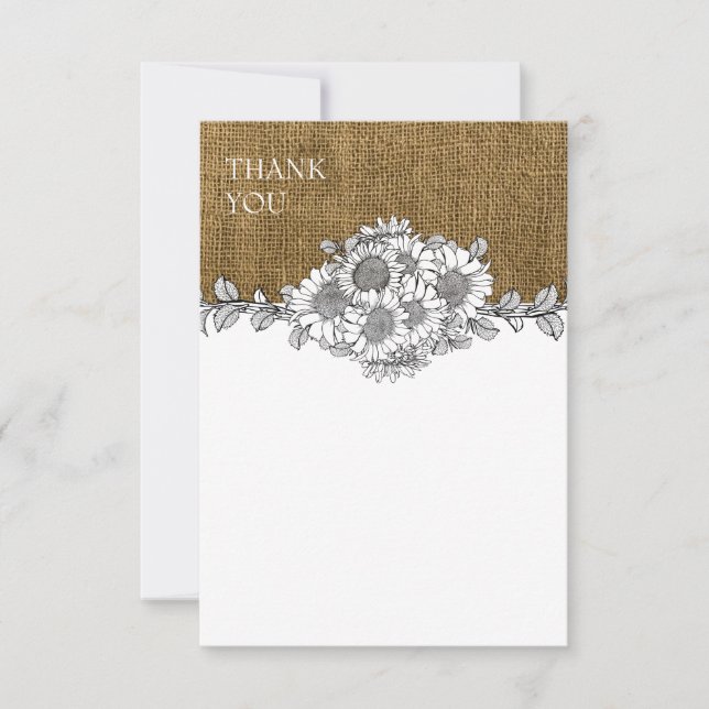 Simple Rustic Burlap Sunflower Thank You Card (Front)