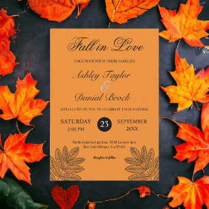 Simple Rustic Burnt Orange Foliage Fall Wedding Invitation