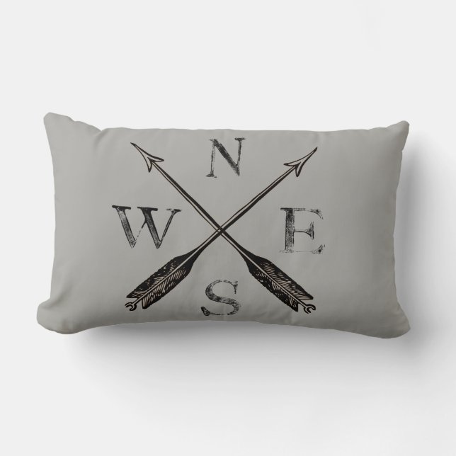 Simple Rustic Compass Decor Lumbar Cushion (Front)