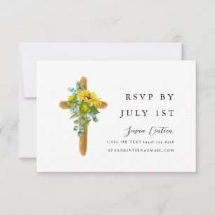 Simple Rustic Cross Baptism RSVP Card