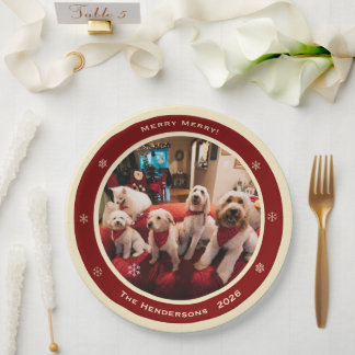 Simple Rustic Custom Photo Name Year Holiday Paper Plate