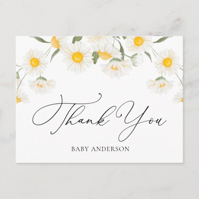 Simple Rustic Daisy Flower Thank You Postcard (Front)