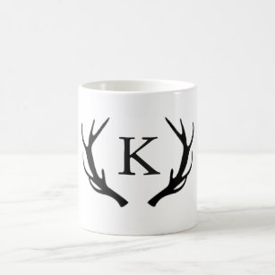 Simple Rustic Deer Antler Monogram Personalised Coffee Mug