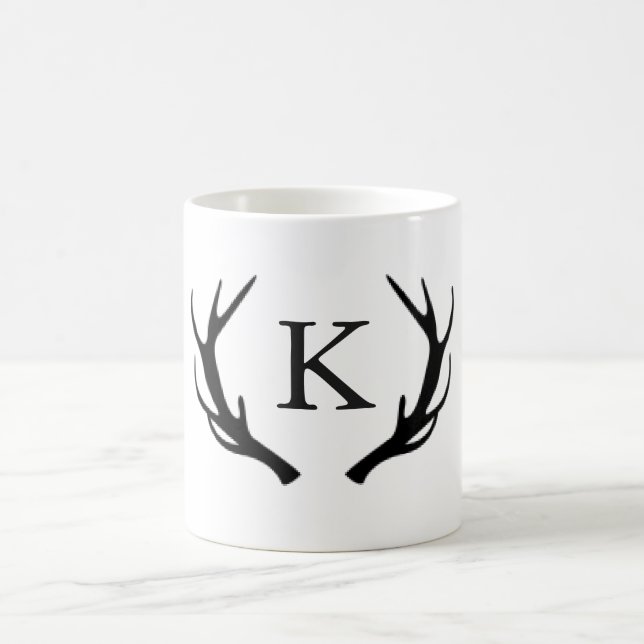 Simple Rustic Deer Antler Monogram Personalised Coffee Mug (Center)