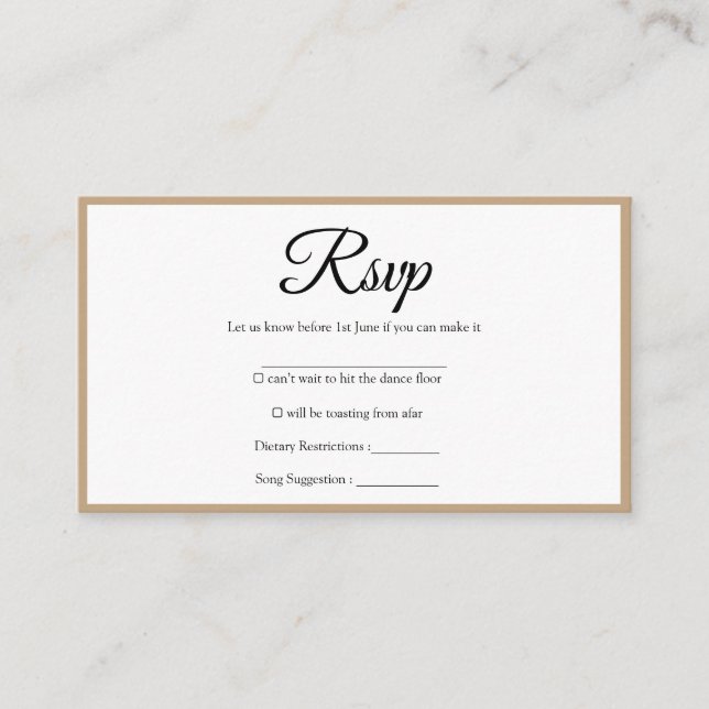 Simple rustic elegant wedding rsvp card (Front)