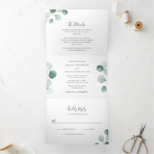 Simple Rustic Eucalyptus Greenery Elegant Wedding Tri-Fold Invitation