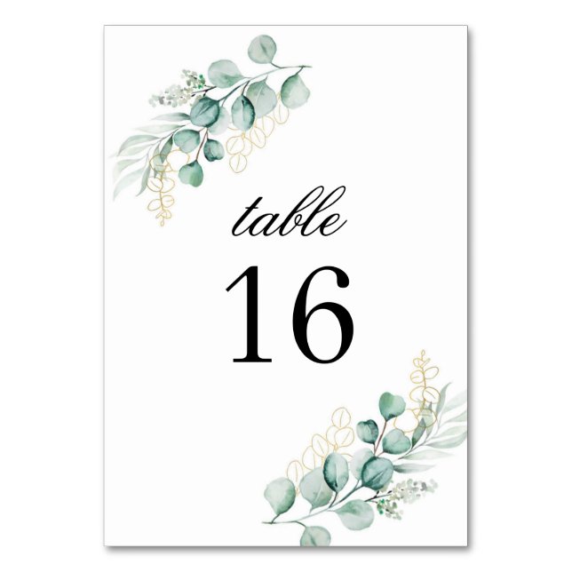 Simple Rustic Eucalyptus Greenery Wedding Table Number (Front)