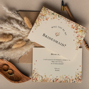 Simple Rustic Fall Beige Bridesmaid Proposal Card