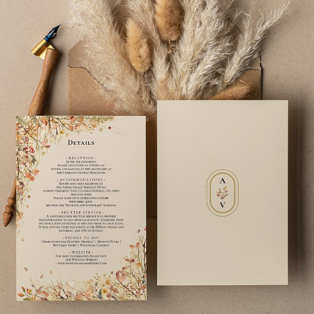 Simple Rustic Fall Beige Wedding Monogram Details Enclosure Card (Creator Uploaded)