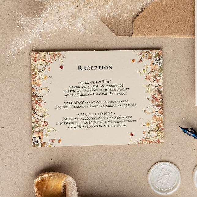 Simple Rustic Fall Beige Wedding Reception Enclosure Card (Creator Uploaded)