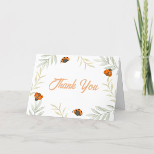 Simple Rustic Fall Ladybug Greenery Baby Shower Thank You Card