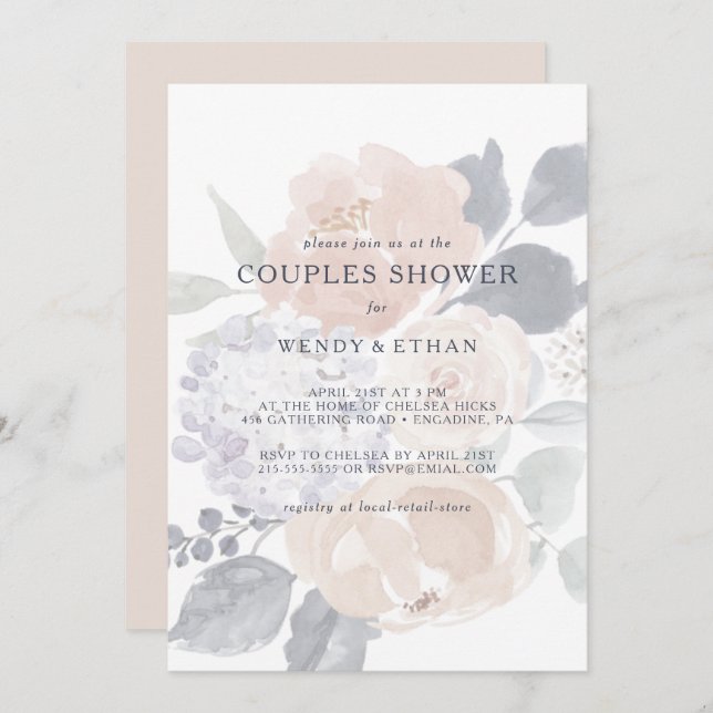 Simple Rustic Floral Couples Shower Invitation (Front/Back)
