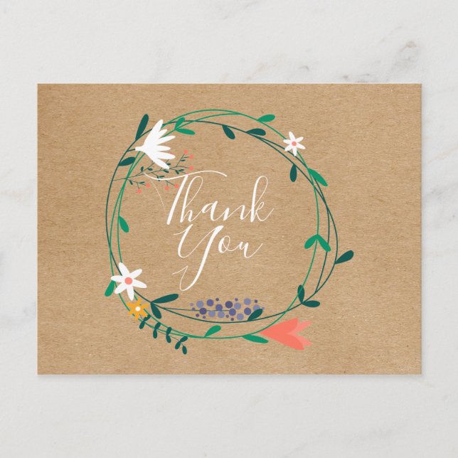 Simple Rustic Floral Garland Business Thank You Postcard (Front)