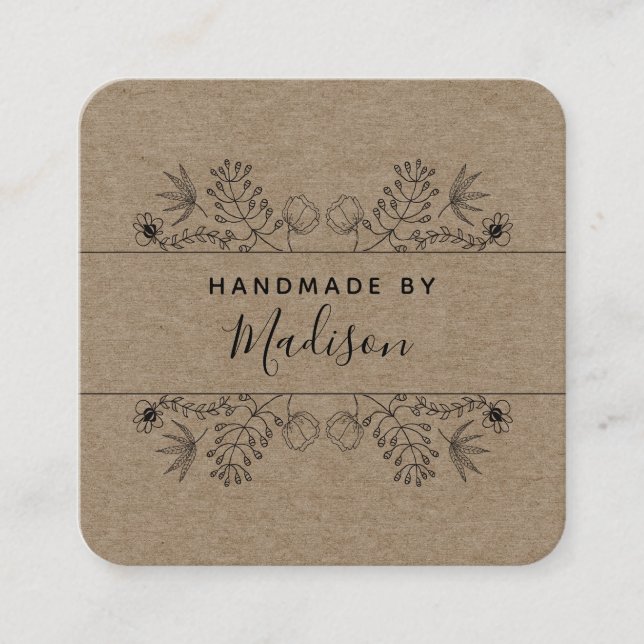 Simple Rustic Floral Kraft Handmade Business Card (Front)
