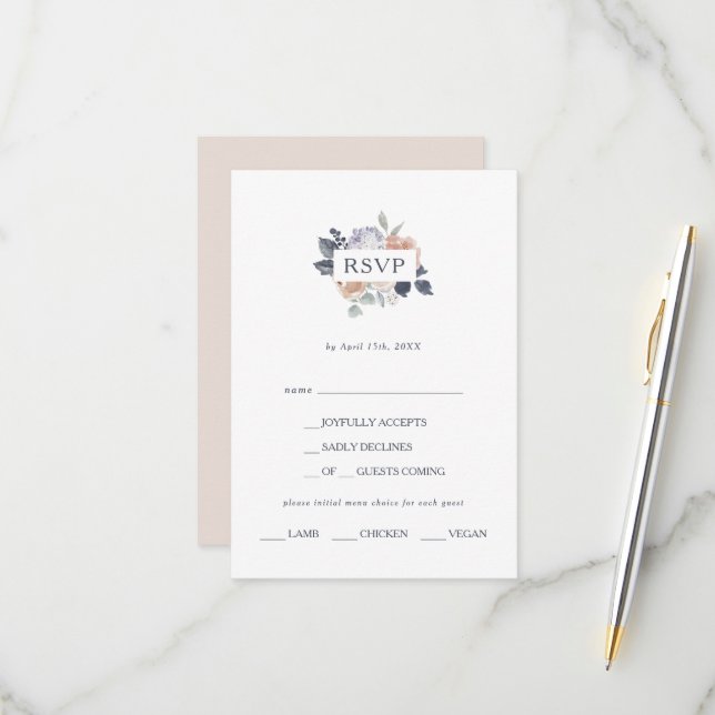 Simple Rustic Floral Menu Choice RSVP Card (Front/Back In Situ)