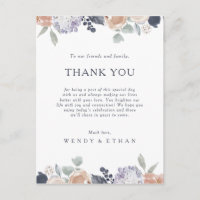 Simple Rustic Floral Thank You Reception Card