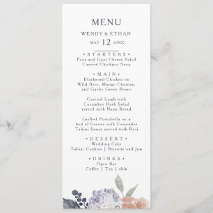 Simple Rustic Floral Wedding Dinner Menu