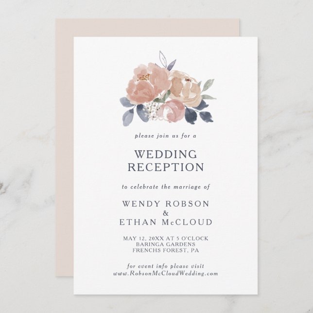 Simple Rustic Floral Wedding Reception Invitation (Front/Back)