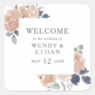 Simple Rustic Floral Wedding Welcome Square Sticker