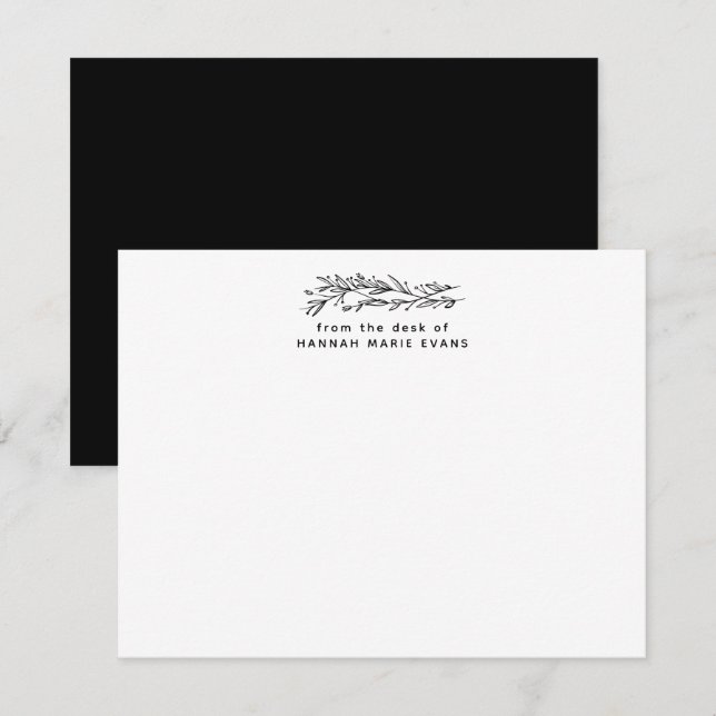 Simple Rustic From The Desk Of Black Botanical  Card (Front/Back)