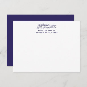 Simple Rustic From The Desk Of Navy Blue Botanical Card