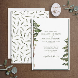 Simple Rustic Green Pine Tree Forest Wedding Invitation