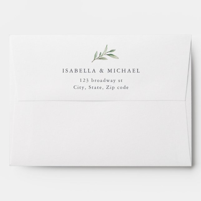 Simple rustic greenery liner wedding envelope (Back (Top Flap))