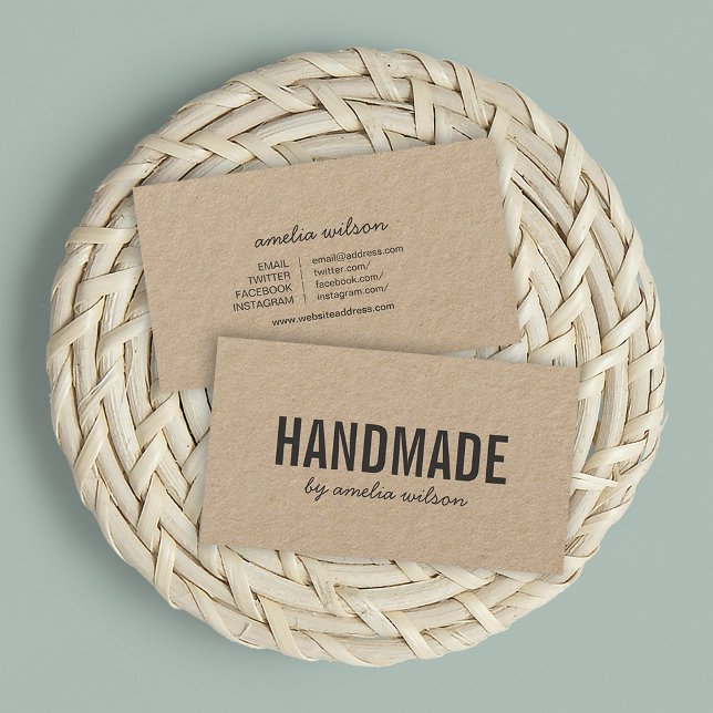 Simple Rustic Handmade Social Media Kraft Business Card (Creator Uploaded)