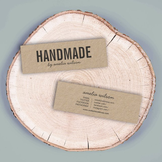 Simple Rustic Handmade Social Media Kraft Mini Business Card (Creator Uploaded)
