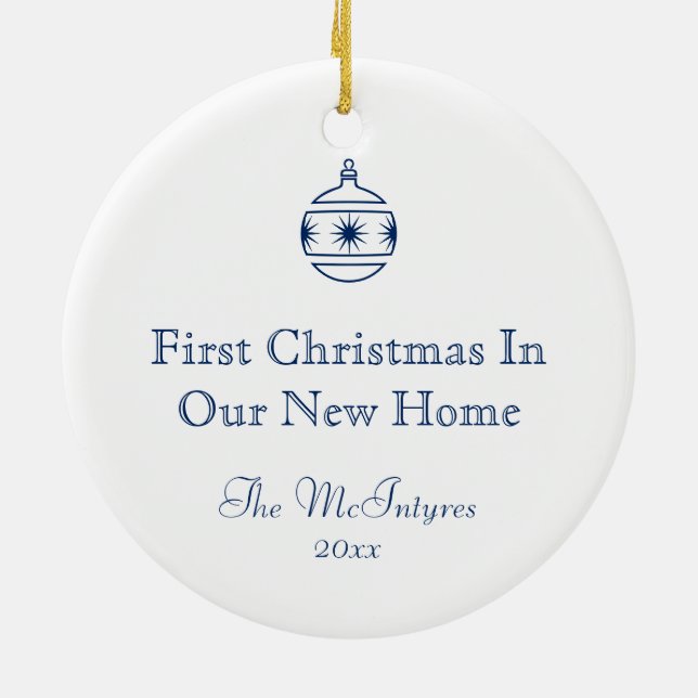 Simple Rustic House Blue New Address Housewarming Ceramic Tree Decoration (Back)