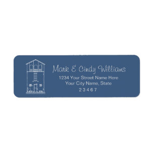 Simple Rustic House Blueprint Blue Return Address Label