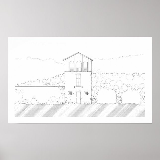 Simple Rustic House Modern Black and White Drawing Poster (Front)