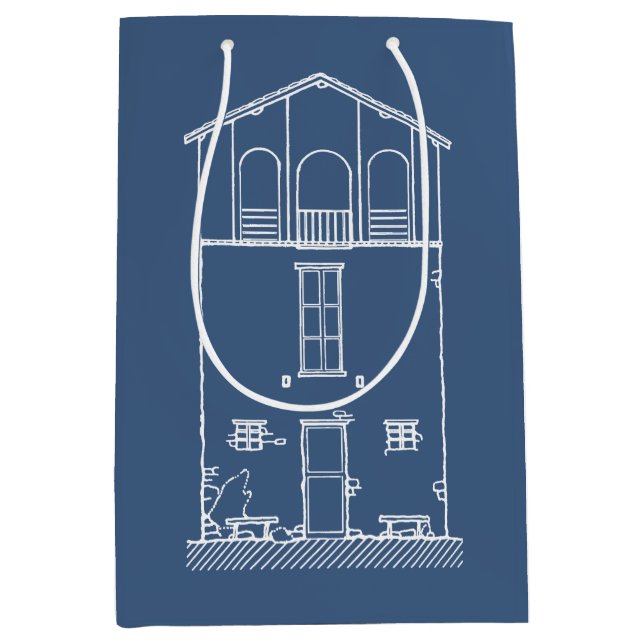 Simple Rustic House Modern Blueprint | Navy Blue Medium Gift Bag (Front)
