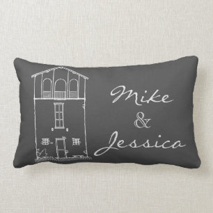 Simple Rustic House Modern Chalkboard Drawing Lumbar Cushion