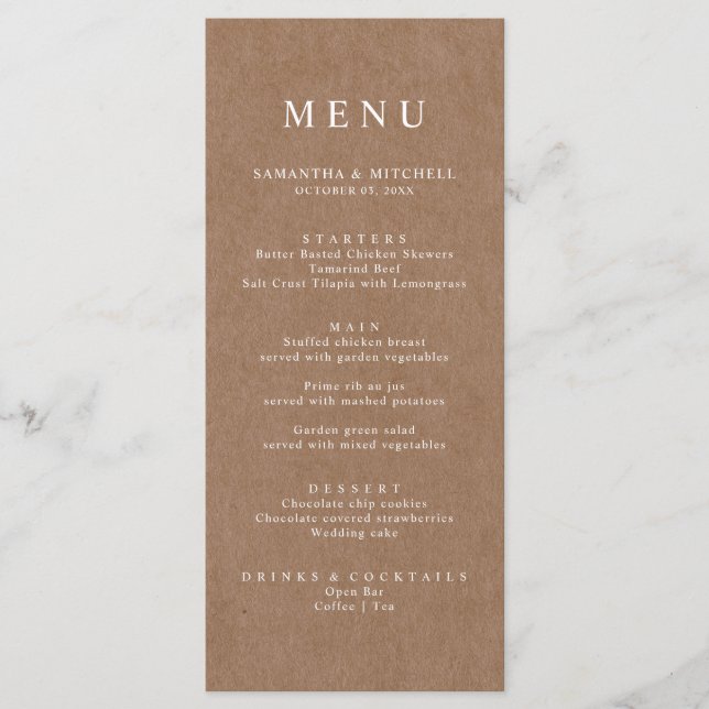 Simple Rustic Kraft Brown Menu (Front)