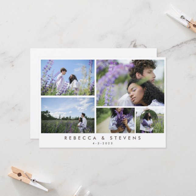 Simple Rustic Kraft Photo Collage Script Wedding Invitation (Front/Back In Situ)