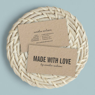 Simple Rustic Made With Love Social Media Kraft Business Card