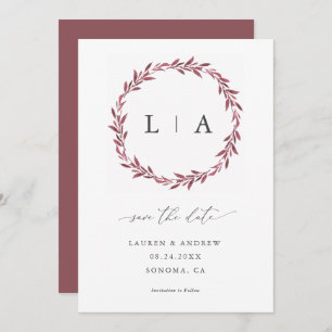 Simple Rustic Mauve Modern Greenery Save The Date