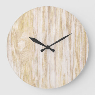 Simple Rustic Natural Beige Wood Large Clock
