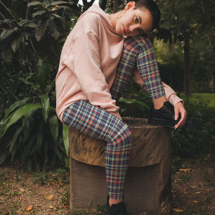 Simple Rustic Navy Blue Minimalist Cute Plaid Leggings