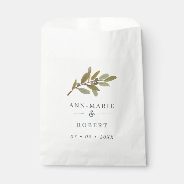 Simple Rustic Olive Branch Wedding Names Favour Bag (Front)