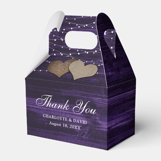 Simple Rustic Purple Wood Wedding Favour Box (Front Side)