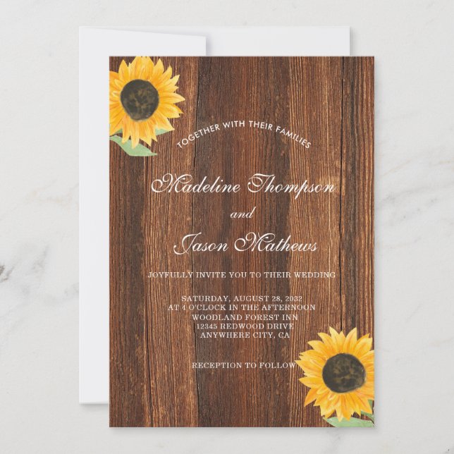 Simple Rustic Sunflower Wedding Invitation (Front)