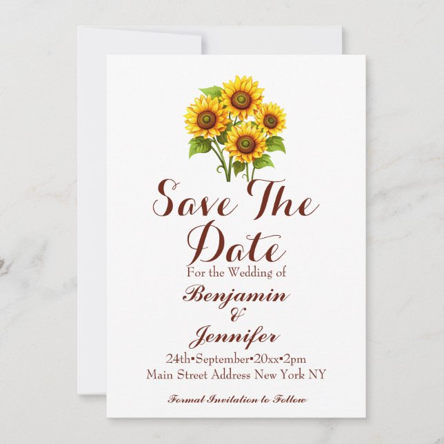 Simple Rustic Sunflower Wedding  Save The Date (Front)