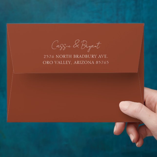 Simple Rustic Terracotta Wedding Invitation Envelope (Hand)