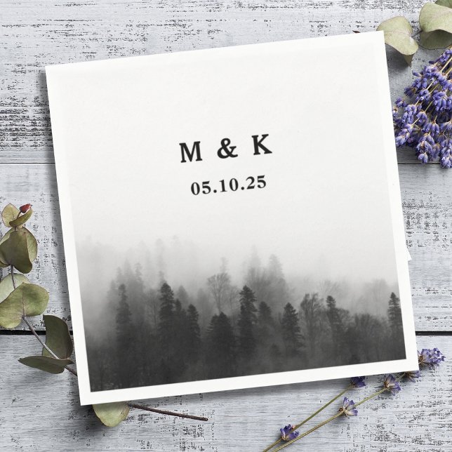 Simple Rustic Trees Personalised Wedding Monogram Napkin (Creator Uploaded)