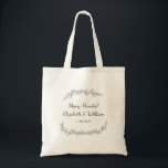 Simple Rustic Wedding Botanical Vine Thank You Tote Bag<br><div class="desc">Surprise your guests or Bridal Party with this tote bag featuring a simple rustic hand-drawn vine and three lines of custom text. Add your greeting, bride and groom's names, wedding date or whatever text you like. Add snacks and other items to the tote to create a wedding welcome bag or...</div>