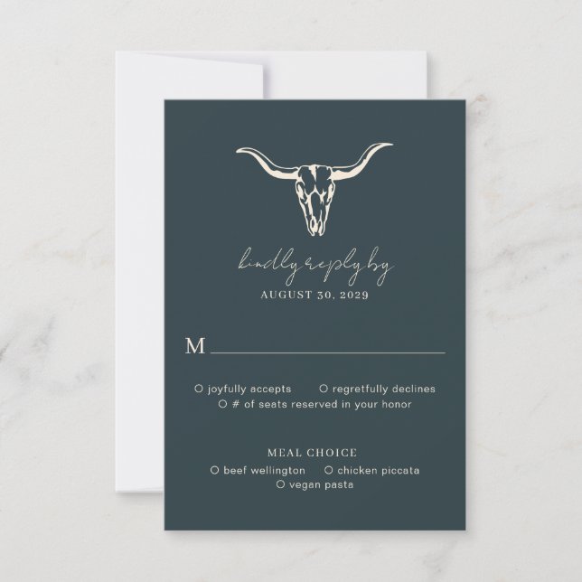 Simple Rustic Wedding Cow Skull Rust Wedding RSVP  Card (Front)