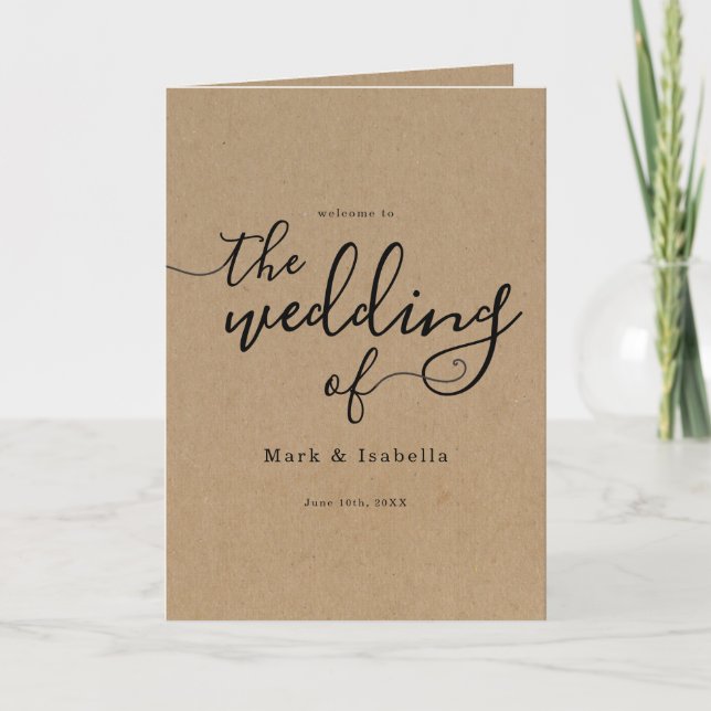 Simple Rustic Wedding Program on Kraft Background (Front)