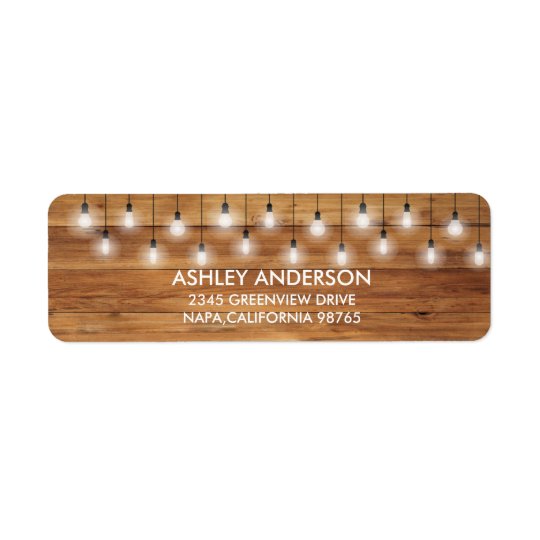 Simple Rustic Wedding Wood Lights Return Address Label